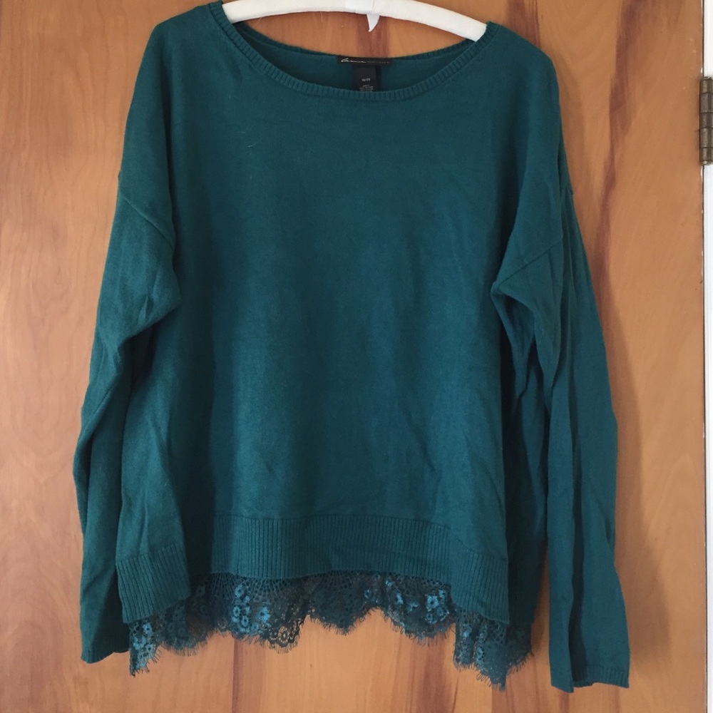 Lane Bryant sweater with lace trim on the bottom